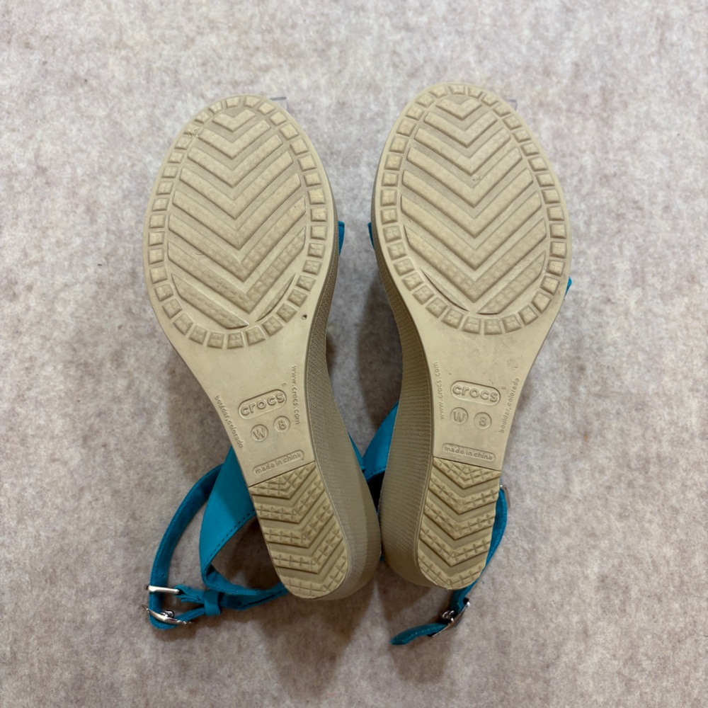 CROCS Leigh II Double Strap Wedge Comfort Sandal Teal Turquoise Womens size 8 - Picture 5 of 14